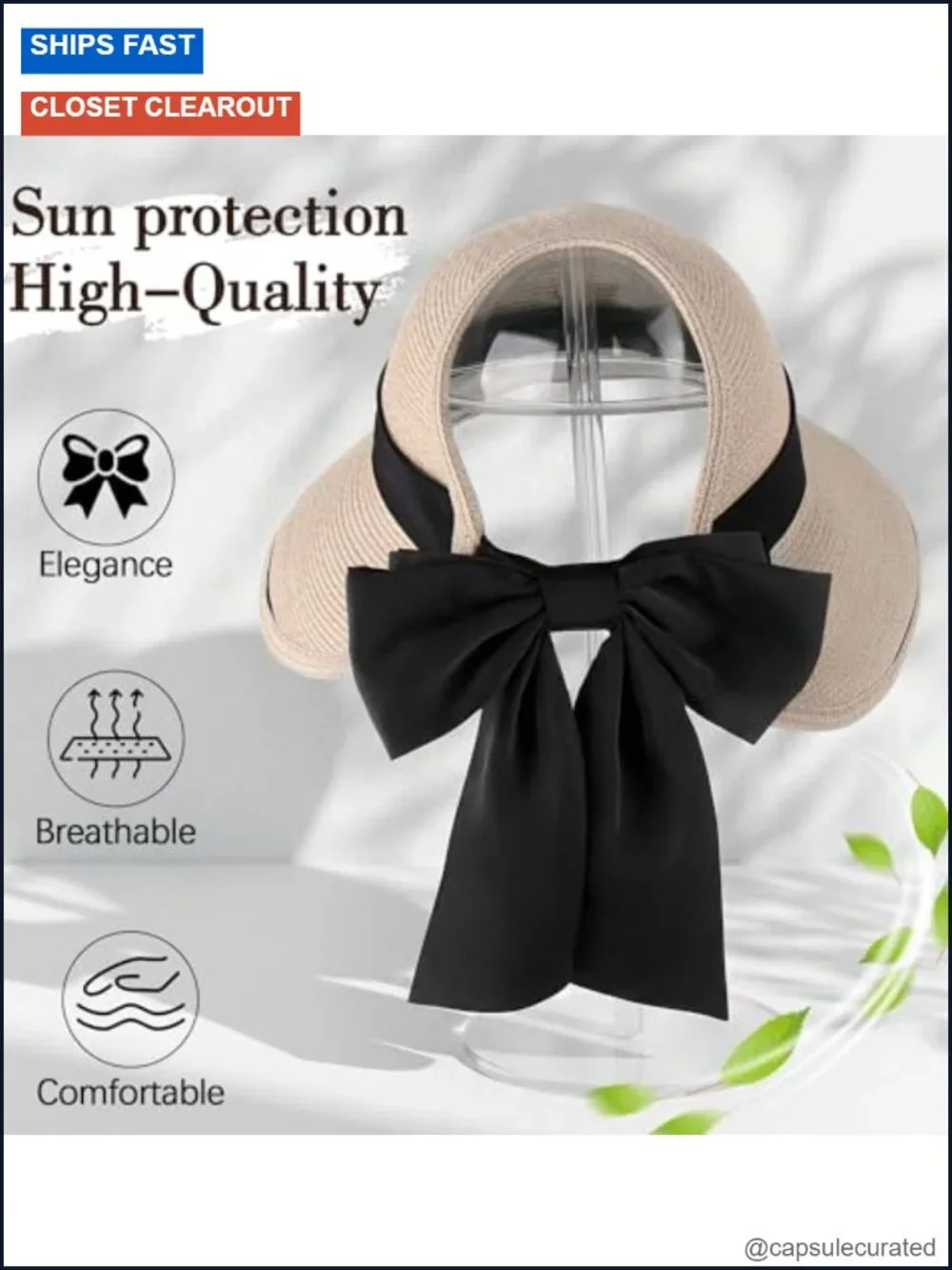 Straw Sun Hat with Bowknot, Wide Brim, Roll Up, UV Protection
